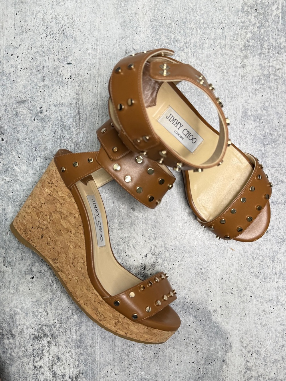 Jimmy Choo Nelly Studded Cork Wedge Sandals 36.5